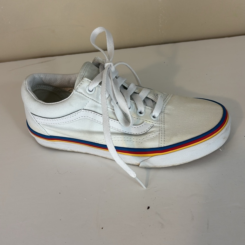 Vans White Old Skool Rainbow Foxing Stripe Size M 5.5 W 7